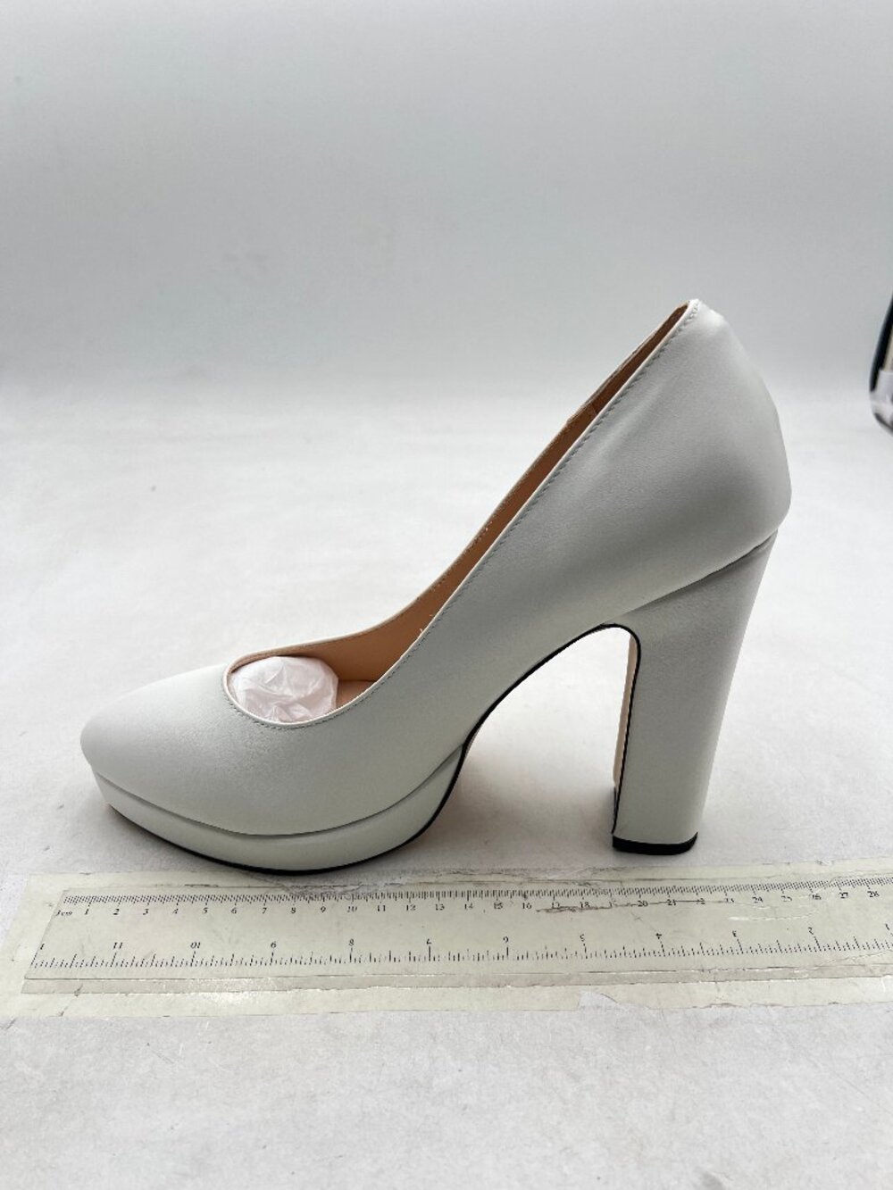 miss left White Low Platform Chunky High Heel Slip On Closed Round Toe Pump